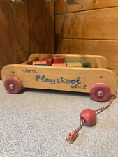 Chariot  à tirer " Playskool  ", jouet vintage tout en bois, 1960