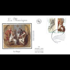 FDC soie - Musique, lyre et harpe - oblit 29/1/2010 Paris
