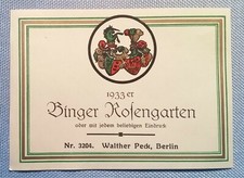 Ancien Musteretikett Étiquette de Vin Étiquette 1933 Binger Roseraie