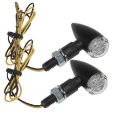 2 Clignotants Universel Moto Vintage Métal Transparent/Noir Led Orange Homologué