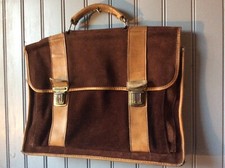 Grand cartable ancien daim brun et cuir camel    (T/GO) D