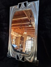 Miroir mural Art Déco ancien, cadre en métal argenté, années 1930