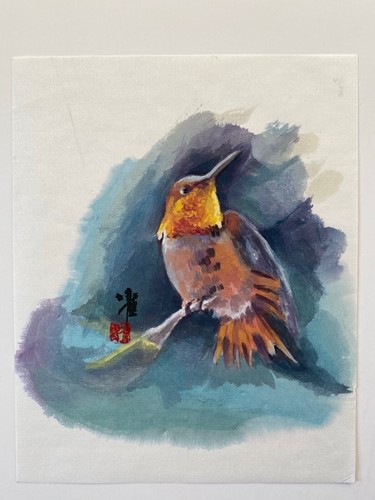 Original bird brush painting - brush,