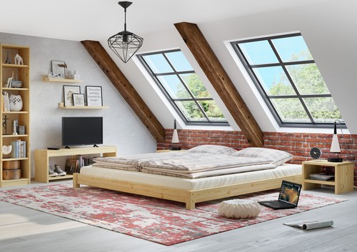 Lit double pin - , naturel