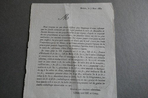 Labor gauthé lettre 1830 - labor,