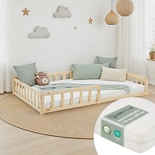 Lit enfant 120x200 matelas et sommier à lattes lit en bois naturel Homestyle4u