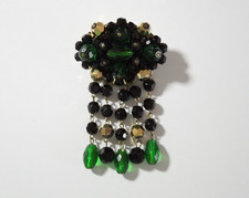 Broche Vintage En Verre Taillé Noir/Or/Vert 26,3 G/Environ 7,0 X 4,6 Cm