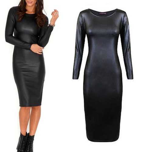 Robe bodycon cuir noir - robe, en