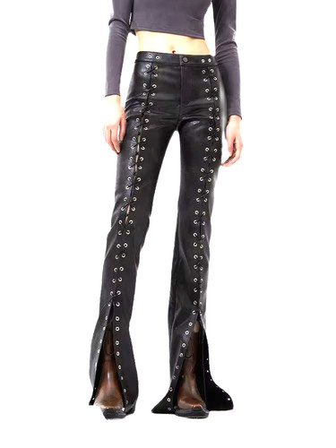 Pantalon cuir noir à - en,