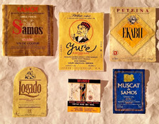 Lot de 6 ETIQUETTES anciennes de vins grecs & région, décollées des bouteilles.