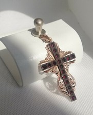 Ancien Pendentif Croix or jaune 14 cts / Grenats montés sur Argent / réf MP2258