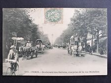 cpa Belle Animation PARIS Bd des ITALIENS prise Rue RICHELIEU Attelages Vélo
