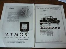 ATMOS pendule perpétuelle 42 + camion BERNARD publicité papier ILLUSTRATION 1932