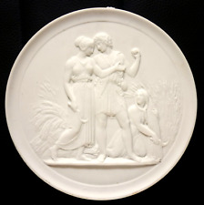 MEDAILLON PORCELAINE, BISCUIT, SIGNE ROYAL COPENHAGUE, SCENE ANTIQUE, ROMANTIQUE