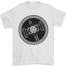 T-Shirt Noir Imprimé Avec Le Marteau De Thor Dans Un Cercle Viking 100% Coton