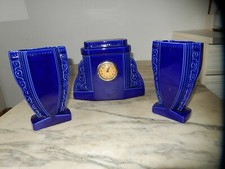  ANCIENNE PENDULE ET VASES FAIENCE DIGOIN SARREGUEMINES ART DECO 1930 DECORATION