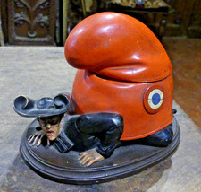 GROS POT A TABAC en terre cuite vernissée  " LA REPUBLIQUE ECRASANT LE CLERGE "