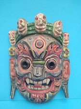 Masque ancien MAHAKALA du NEPAL, fabriqué et peint à la main, dieu de protection