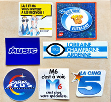 Lot 7 autocollants La Cinq FR3 M6 Canal+ chaîne TV télévision vintage média Télé