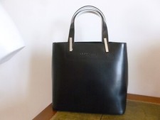 ELEGANT SAC CABAS MARQUE LAMARTHE CUIR NOIR POIGNEE EN RESINE BICOLORE