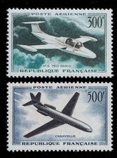 FRANCE 1957 PA35/6 300fr Morane-Saulnier MS-760 & 500fr Caravelle ** TB (c.38€)