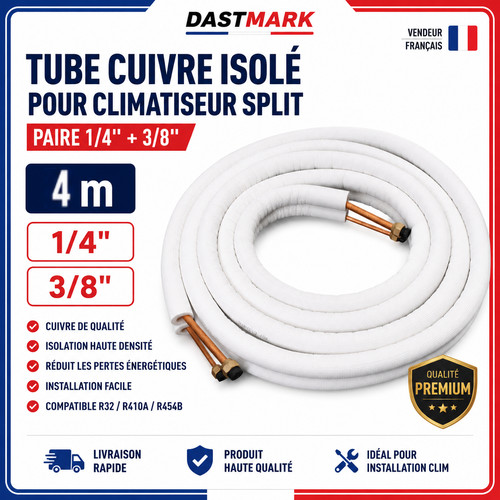 Tube cuivre isolé - 1/4'', +