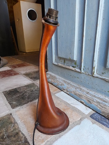 Lampe gainée cuir hauteur - cuir,