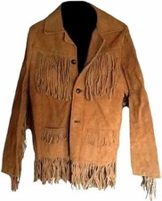 Veste cuir suédé frangé - veste, en