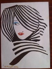 portrait pop art essaie réalisé en 1974 signé  Henry Prost artiste coté Akoun 