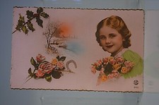 CPA CARTE POSTAL STE SAINTE CATHERINE DENTELLE AJOURE BONNET FILLE GARCON ANCIEN