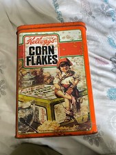 Ancienne  Boite en Tôle  CORN FLAKES KELLOGG'S  publicitaire vintage An 80's  A7