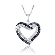 0.50ct Tdw Noir Ou Bleu et Blanc Diamant Ouvert Collier Coeur