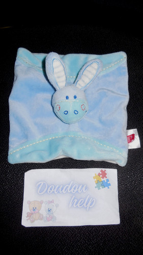 Doudou plat âne bleu blanc - plat,