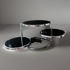 Leitmotiv Swivel Table Basse Design Iconique 3 Plateaux Verre Noir Vintage 1970