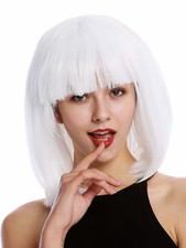 Perruque Halloween Carnaval Longueur De L'Épaule Longbob Bob Lisse Frange Blanc