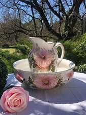 RARE ENSEMBLE TOILETTE VASQUE BROC ART NOUVEAU CHRYSANTHÈME MOULIN DES LOUPS 19e