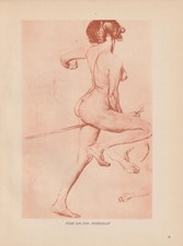 Acte Féminin Sorcière Nue Sur Un Balai Impression Originale De 1912 Otto Greiner