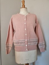 MISS HELEN : GILET ROSE 100 % LAINE VIERGE WOOLMARK STYLE LOPI  WOOL CARDIGAN