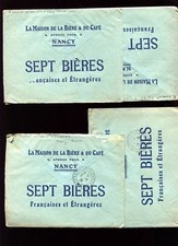 lot de 4 enveloppes publicitaires " Maison de la Bière Nancy " Sept Bières "