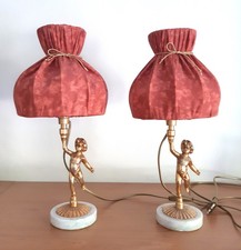 Z* Paire de LAMPES de CHEVET  * Chérubin régule doré, socle marbre, voir détails