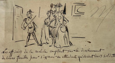 Officiers Mobile DESSIN ORIGINAL Plume CHAM Amedee Noe MILITARIA Caricature XIX°