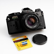 *TOP* SERVICED Canon AE-1 Program Black 35mm Film Camera FD 1.8 50mm Lens +SEALS