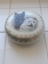 Jolie Bonbonnière Ancienne  Porcelaine Limoges France Décor Chiens Rare/original