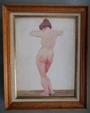 Nu de dos Huile sur carton signature à déchiffrer tableau peinture 