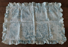 Taie de coussin toile de Jouy bleue lin