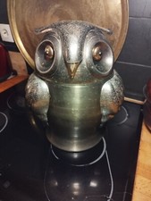 seau à glace hibou en métal vintage du milieu du siècle
