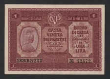 VENISE, Occupation de la Vénétie par AUTRICHE, 1 Lire, ITALIE 1918, P-M4a.1, XF
