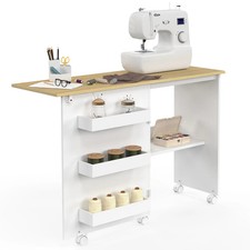 Table de couture pliable à roulettes Meuble pour Machine à Coudre avec 4 étagère