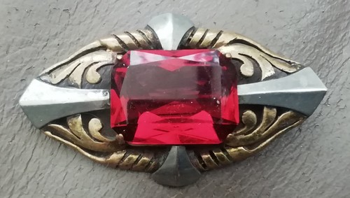 Ancienne broche verre rouge - broche,