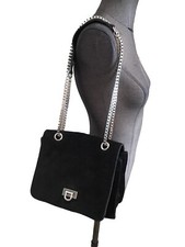 Très Beau Et Authentique Sac Bandoulière Daim Noir Modèle Eude Maje Tbe